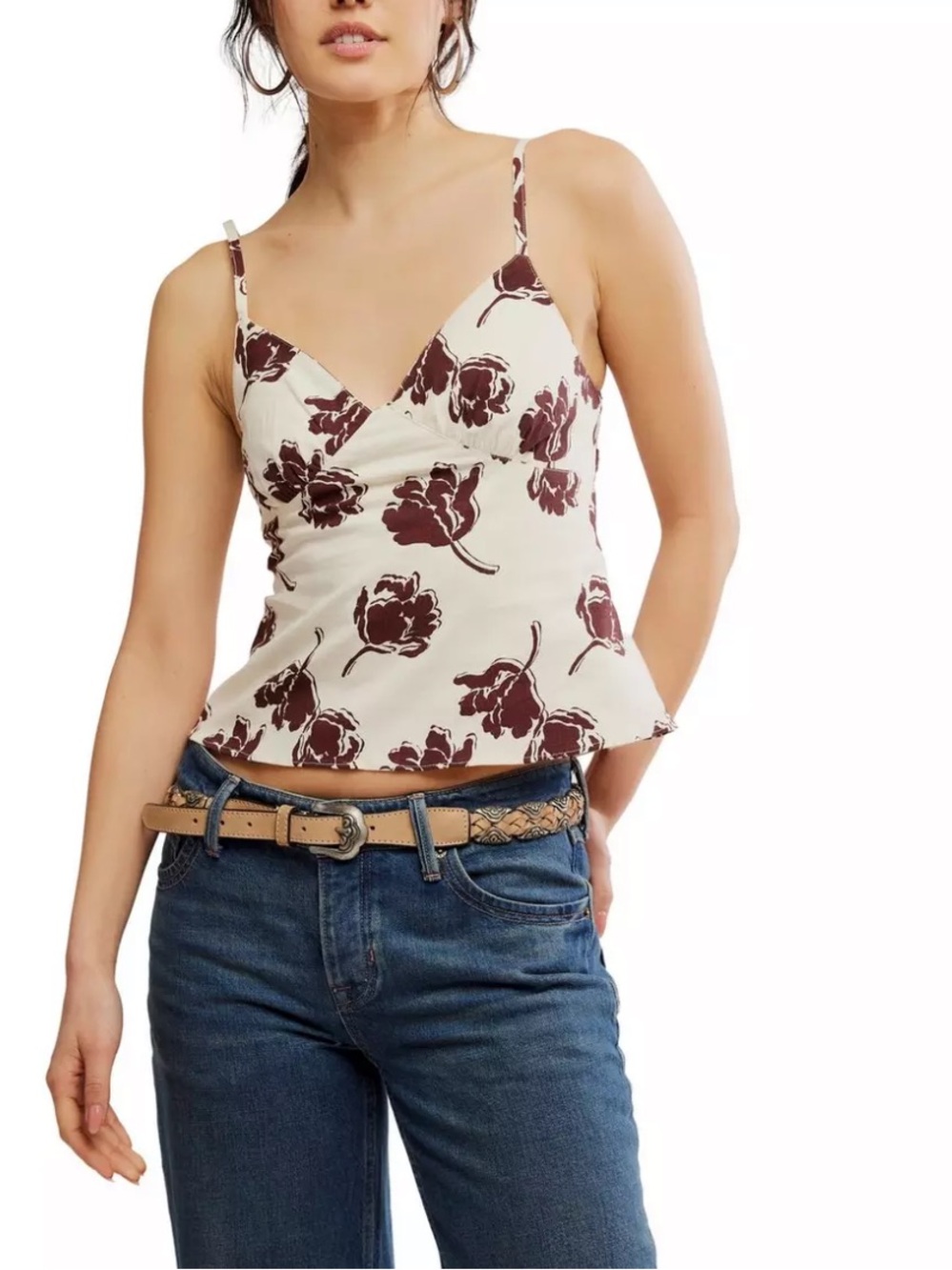 Neutral Linen Blend Top with Subtle Print